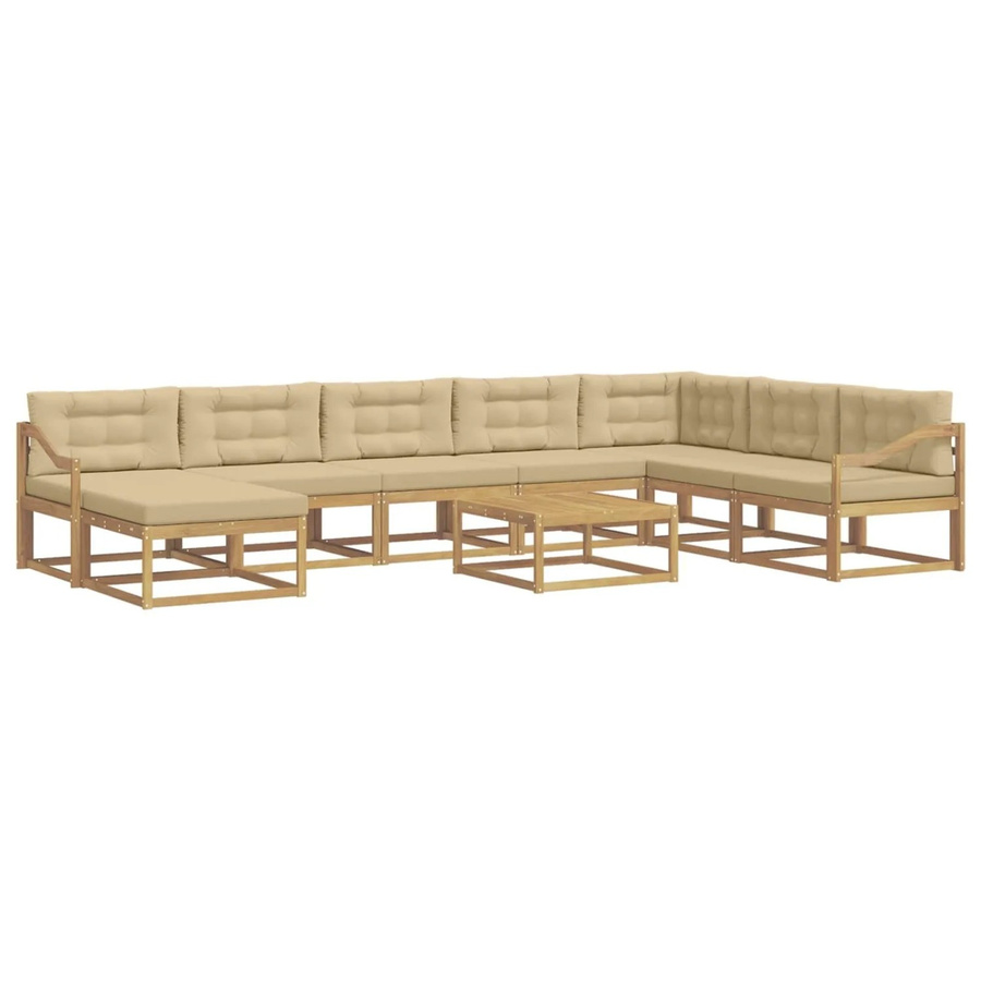 vidaXL Outdoor-Sofagarnitur aus massivem Akazienholz in L-Form, 9-teiliges Set in Weiß und Beige mit UV-beständigen Polstern - Bild 2