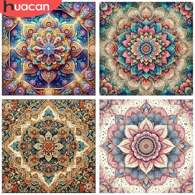 HUACAN 5D Diamant-Stickerei-Set mit buntem Mandala und abstrakten Mustern auf Leinwand, Multicolor - Bild 1