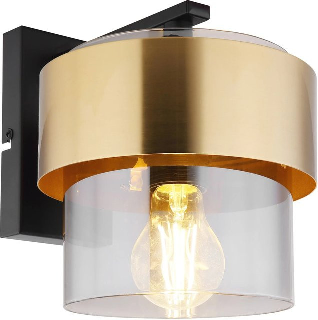 Globo Wandleuchte Milley aus Glas und Messing in Schwarz und Gold mit transparentem Schirm - Bild 1