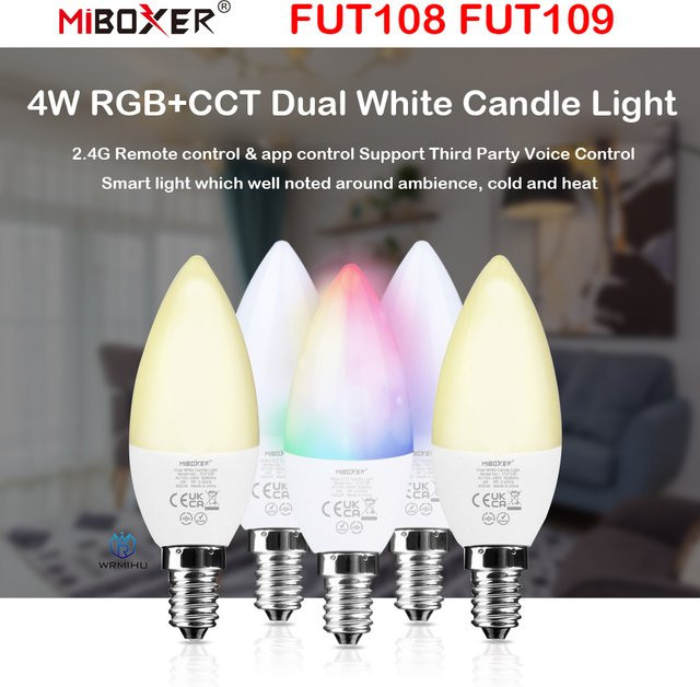 Miboxer Smart LED Lampe FUT108 E14 Kerzenform, RGB CCT, 4W, Weiß, dimmbar mit App- und Sprachsteuerung via WiFi - Bild 1
