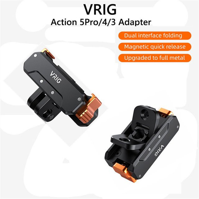 VRIG Magnetische Schnellwechselhalterung für DJI Action 5 Pro, 4 und 3 mit 1/4-Zoll-Schraube und Adapter in Schwarz - Bild 1