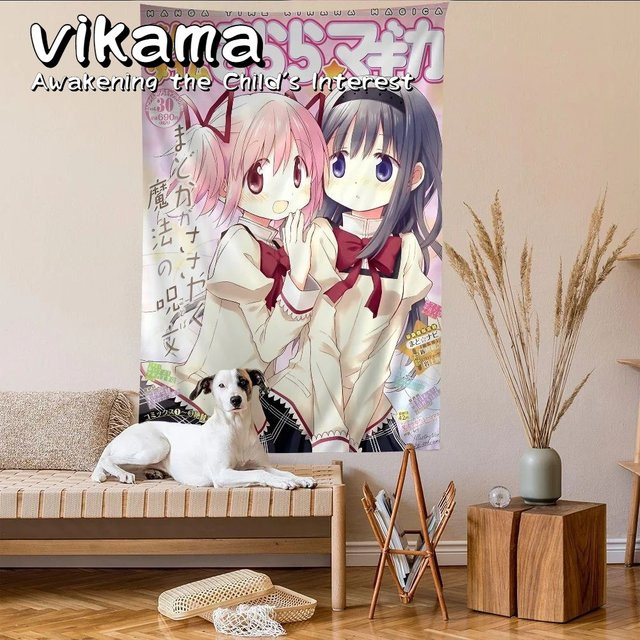 VIKAMA Magical Girl Wandteppich im Boho-Stil, bunt bedruckter Polyester-Wandteppich für Schlafzimmer und Wohnheim, B: 90 cm, H: 60 cm - Bild 1