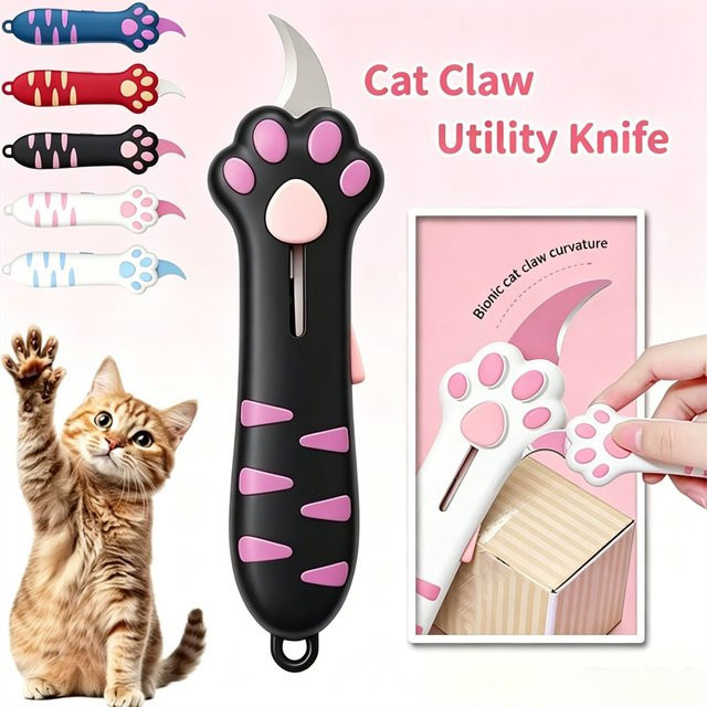 3er Pack Multifunktionales Katzenpfoten Paketöffner-Messer mit einziehbarer Klinge aus Kunststoff - Bild 1