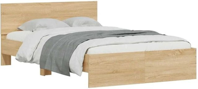 vidaXL Bettgestell mit Kopfteil, LED-Beleuchtung und USB-Ladeport, Sonoma-Eiche, B/T/H: 140 x 190 x 70 cm - Bild 1