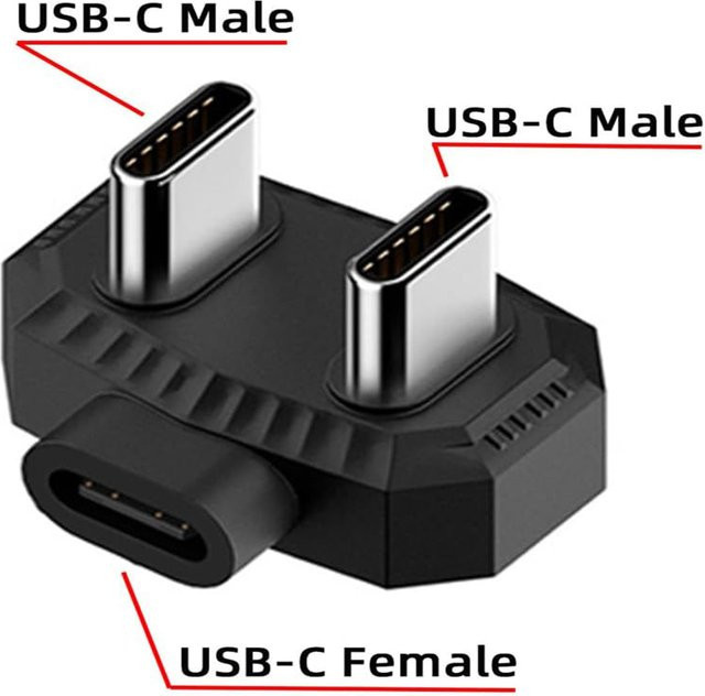 JoniSerl 2-in-1 USB-C OTG Konverter in Schwarz mit PD-Stromversorgung und 480 Mbit/s Datenübertragung, abgewinkelter U-förmiger USB-C auf USB-C Adapter - Bild 1