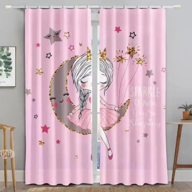 Yiran Furniture Vorhang mit Sternen und Mond in Rosa, halbtransparent mit Ösen, Breite: 55 cm, Höhe: 120 cm - Bild 1