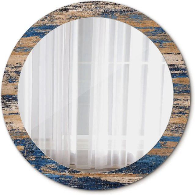 Tulup Rundspiegel mit abstraktem Motivdruck in Blau und Multicolour, Durchmesser: 80 cm - Bild 1