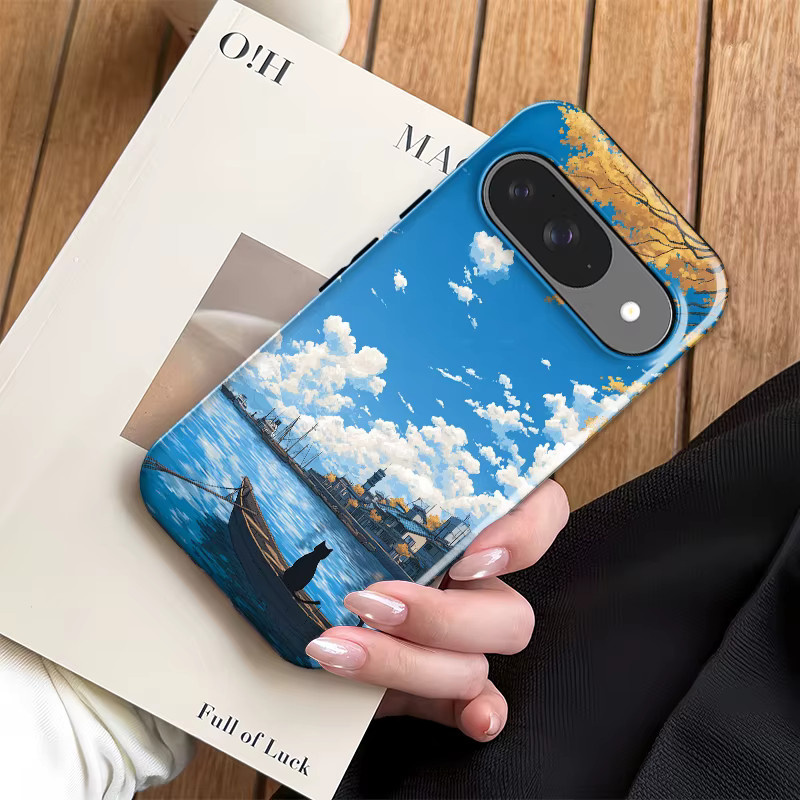 Fcicicase Stoßfeste Handyhülle mit niedlichem Katzenboot-Muster für Google Pixel 10 9 Pro XL 8 7A 8A in Doppelschicht-Bauweise - Bild 3