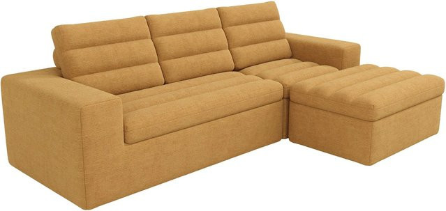 Merax Cloud L-Form Ecksofa Modular aus Chenille in Orange mit passendem Ottoman und Dekokissen - Bild 1