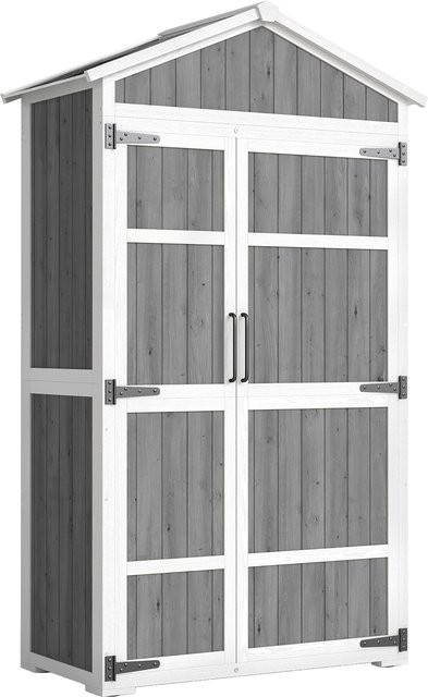 Outsunny Gartenschrank aus Holz mit Metalldach in Weiß und Grau, B/T/H: 105 x 55 x 179 cm - Bild 1