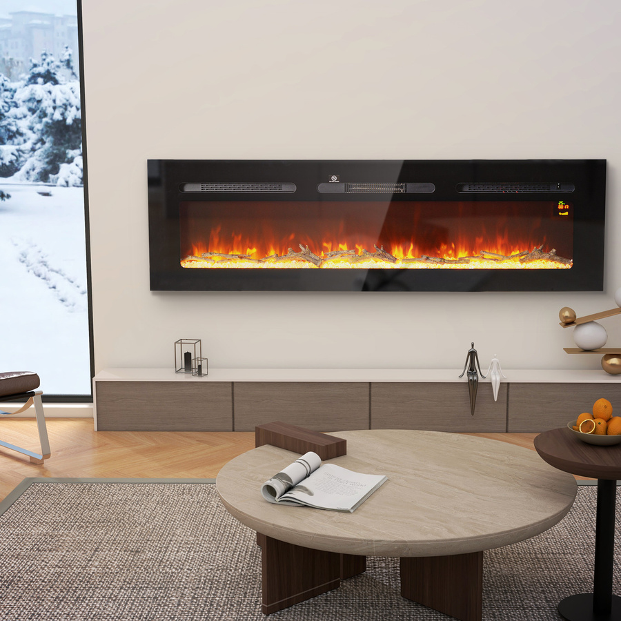 HOMCOM Elektrokamin in Schwarz mit 1800 W Heizleistung, LED 3D-Flammeneffekt, Kristalleffekt und Fernbedienung - Bild 2