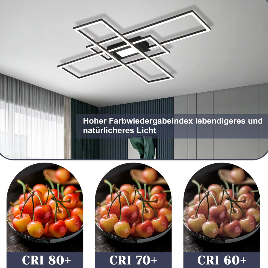 NETTLIFE Moderne LED Deckenleuchte 50W mit drei rechteckigen Rahmen, dimmbar 3000K-6500K, Fernbedienung und Memory Funktion, Augenfreundlich, Aluminium - Bild 6