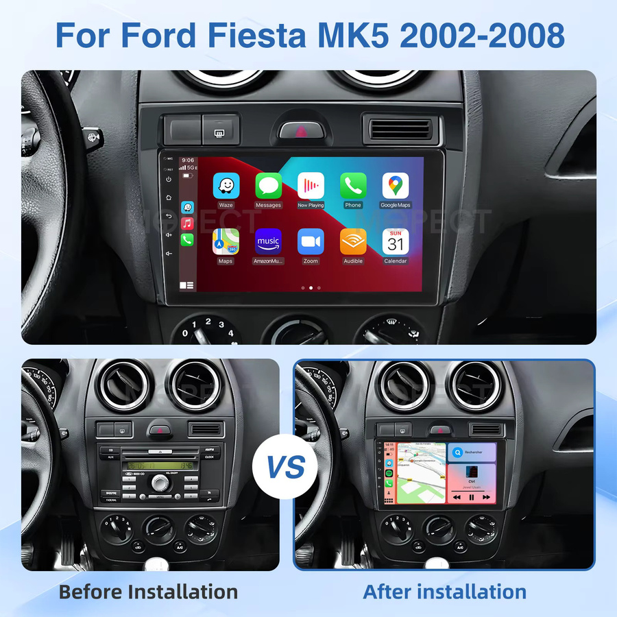 MOPECT 9-Zoll Android 15 Autoradio mit GPS, CarPlay und Bluetooth für Ford Fiesta Mk5 2002-2008, 4+64GB, Schwarz - Bild 2