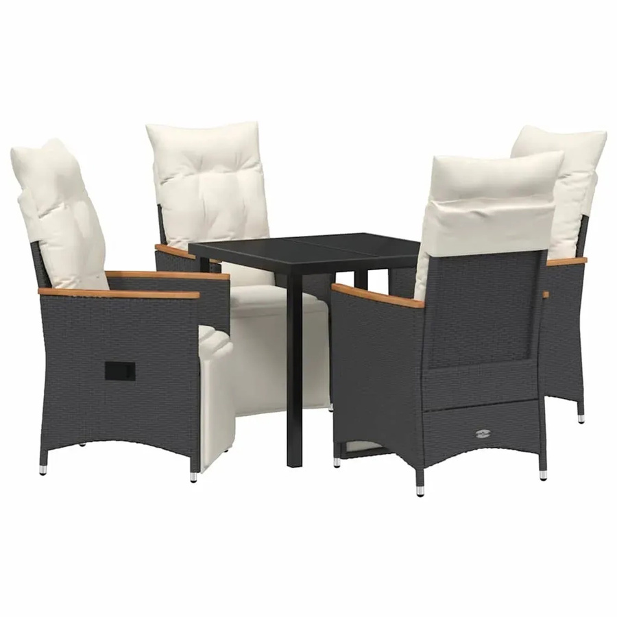 vidaXL Garten Essgruppe aus Poly Rattan und Akazienholz in Schwarz mit 5-teiligem Set und Kissen - Bild 2