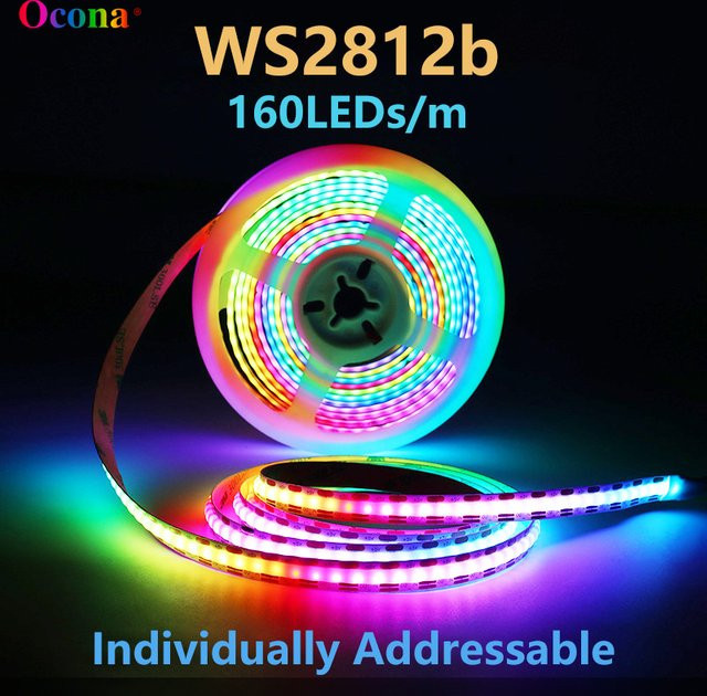 OCONA WS2812B RGB-IC LED Streifenlicht IP65, 160 LEDs, individuell adressierbare Pixel, DC5V SPI, Multicolour, Schwarz/Weiß - Bild 1