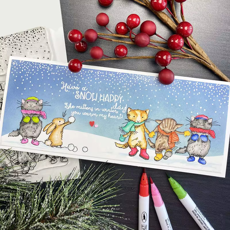 Set aus Metall-Stanzformen und transparenten Silikonstempeln mit Motiven von Mäusen, Schneemann und Geschenkbox für dein DIY Scrapbooking und die Kartenherstellung in Multicolour - Bild 2