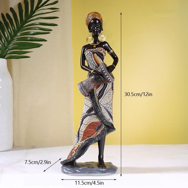 Vilead Afrikanische Frauenstatue aus Kunstharz als moderne Kunstfigur für deine Innendekoration, H x B x T: 30,5 x 30,5 x 7,5 cm - Bild 1