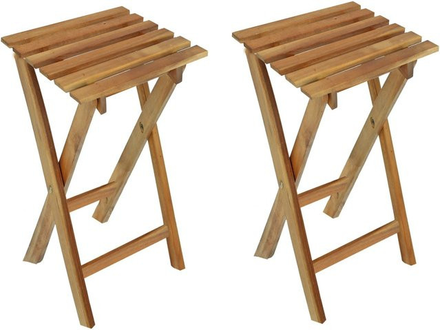 DELUKE Hocker CAIRO 2er Set aus Eukalyptus Natur, Sitzhocker und Beistelltisch für Garten und Balkon, B/T/H: 62 x 27 x 29 cm - Bild 1