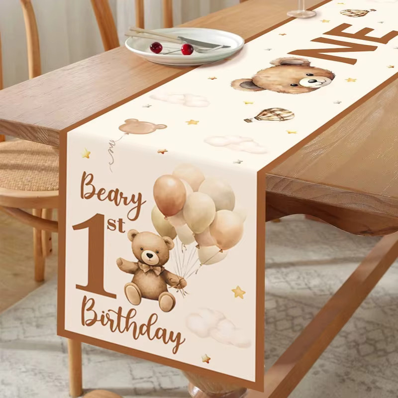 VIKAMA Teddybär Tischläufer mit Cartoon-Motiv für Babyparty, Geburtstag und Kinderzimmer-Dekoration, Breite: 180 cm, Tiefe: 35 cm - Bild 1