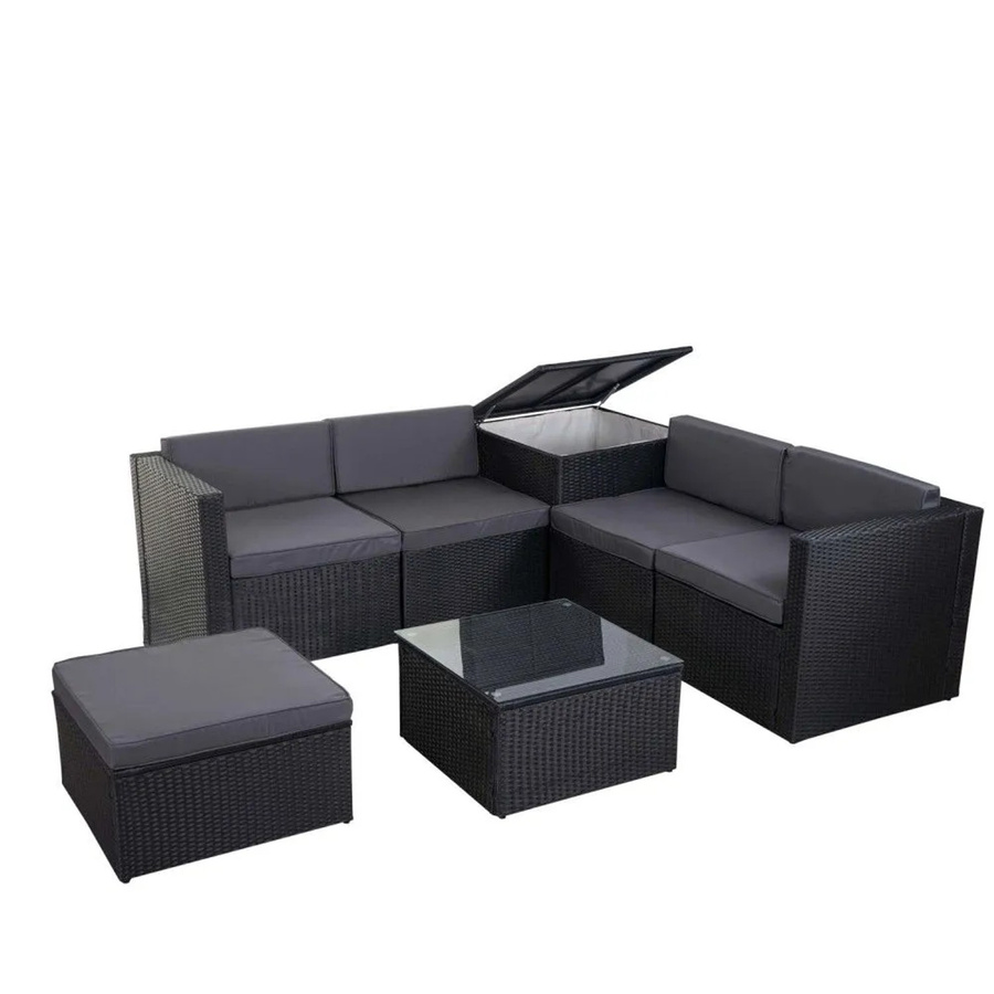 MCW Poly-Rattan Garten-Lounge-Set D21 in Anthrazit mit dunkelgrauen Kissen und integrierter Aufbewahrungsbox - Bild 3