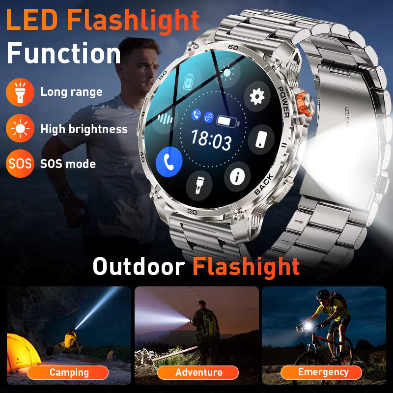 LIGE Smartwatch, Edelstahl, Schwarz, Orange, Herren - Bild 4