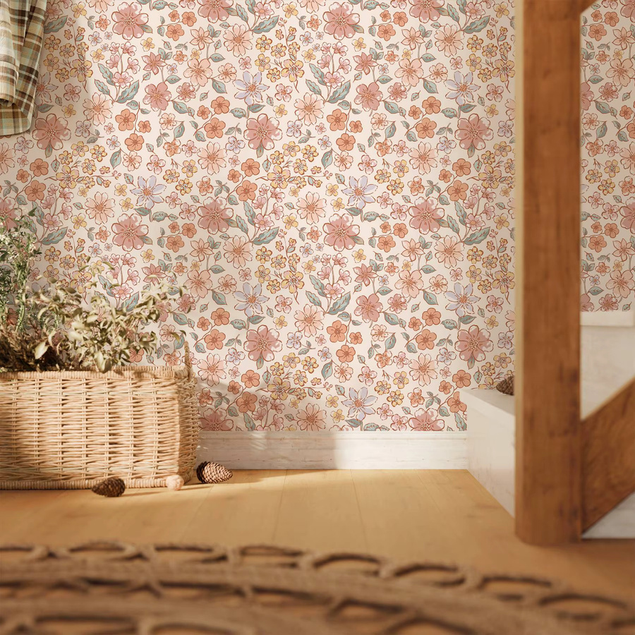 Selbstklebende Vintage-Tapete von Meihodan mit rosa Blumenmuster für deine Wandgestaltung - Bild 2