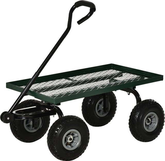 Outsunny Gartenkarren Transportkarre mit 4 Rädern aus Metall in Grün, Volumen: 94 l, max. Traglast: 150 kg, B/T/H: 48,5 x 94 x 100 cm - Bild 1