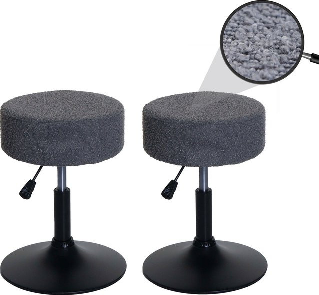 2er-Set MCW Sitzhocker C22 höhenverstellbar und drehbar aus Stoff Bouclé in Dunkelgrau Durchmesser: 37 cm - Bild 1