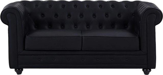 Vente-unique Chesterfield Sofa in Schwarz aus Kunstleder ohne Schlaffunktion, Breite: 165 cm - Bild 1