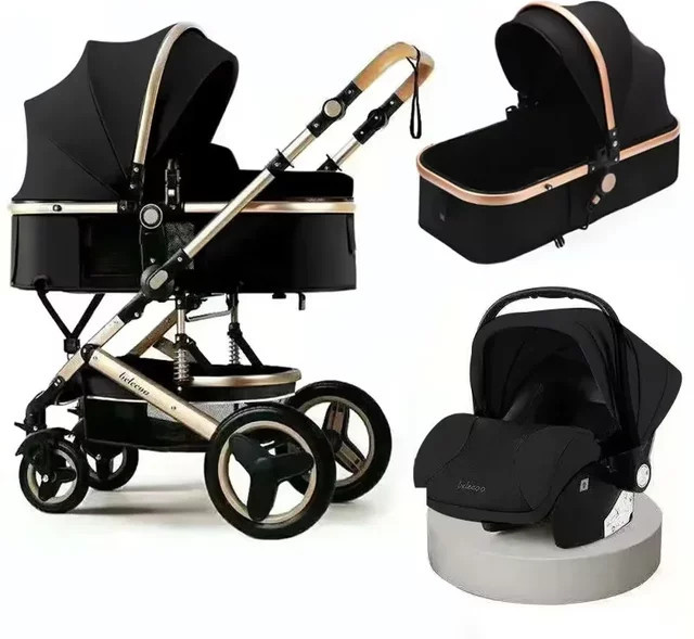 Belecoo 3 in 1 Kinderwagen 530D in Blau mit abnehmbarem Schlafkorb und Autositz - Bild 1
