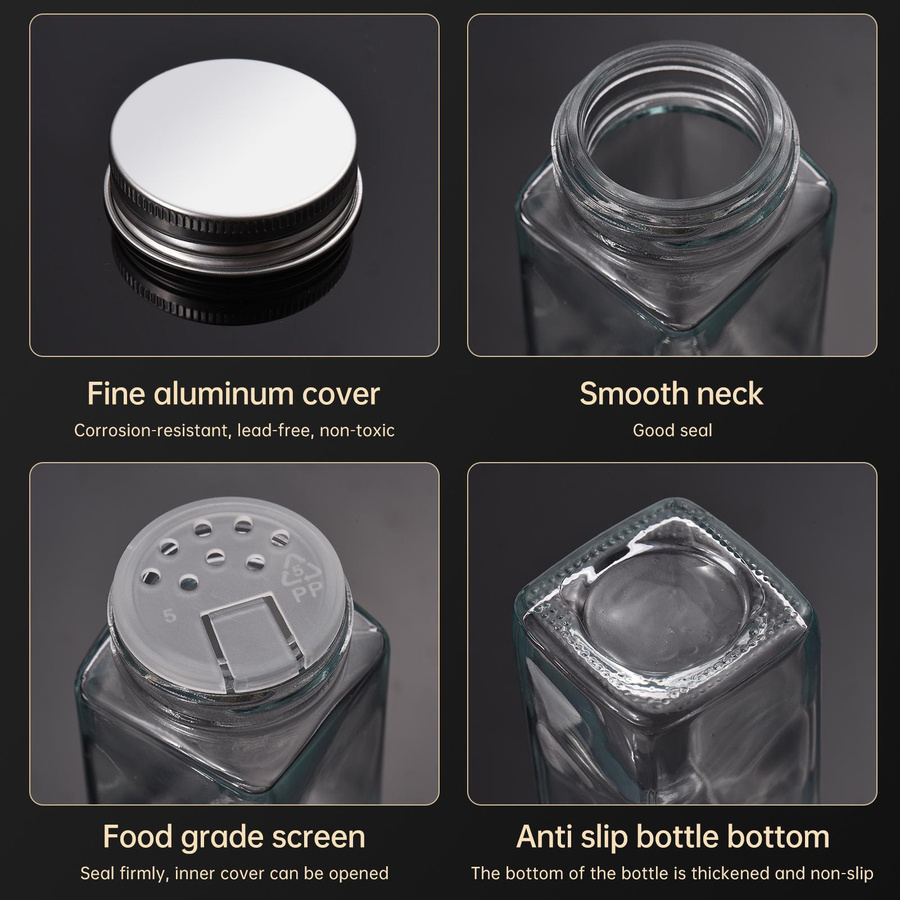 Aoresac Glas Gewürzdosen Set mit Etiketten und Streueinsätzen, 12 Stück, transparent, 120 ml pro Dose - Bild 4