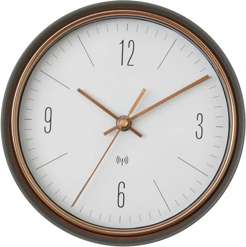 TFA Dostmann Funk Wanduhr rund aus Metall in Grau, Kupfer und Weiß, Durchmesser: 22,3 cm - Bild 1