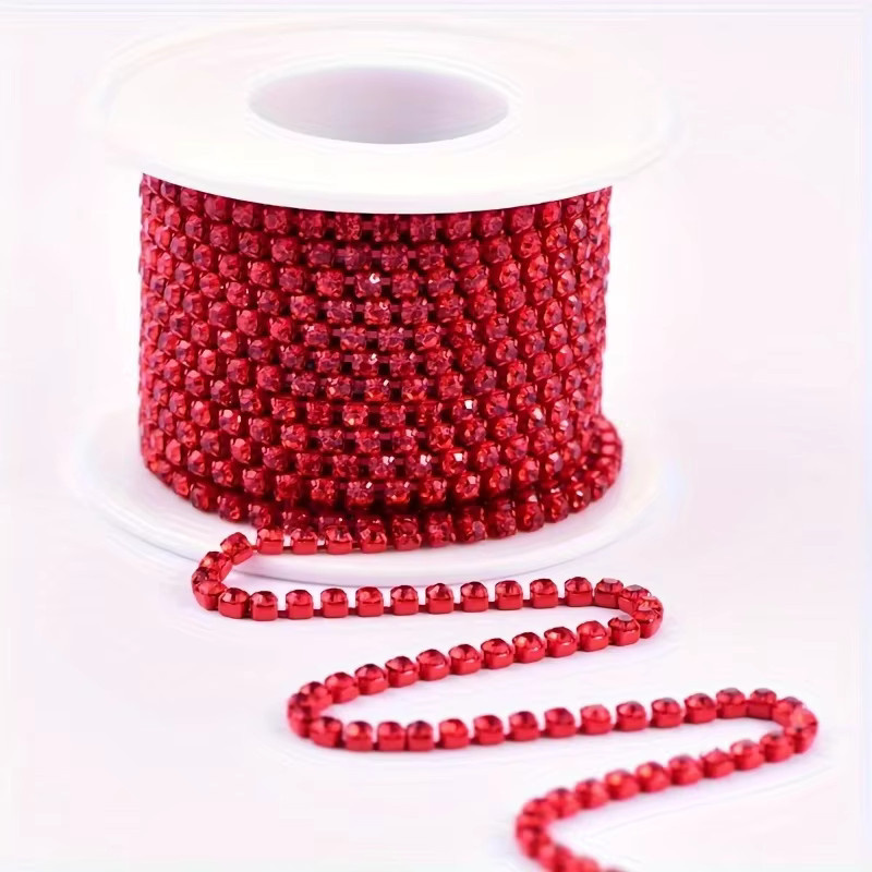 10 Yards Lt. Siam Glas Strass Kette in Rot mit aufgenähbaren Steinen für Kleidung und Zubehör - Bild 3