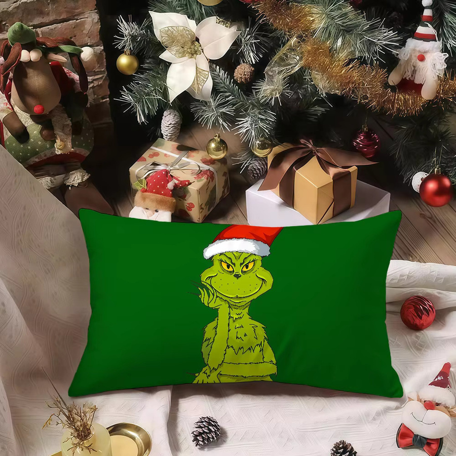 Grinch Kissenbezug in Grün, rechteckiger dekorativer Kissenbezug mit Motiv aus dem klassischen Film, Breite: 30 cm, Höhe: 30 cm - Bild 4