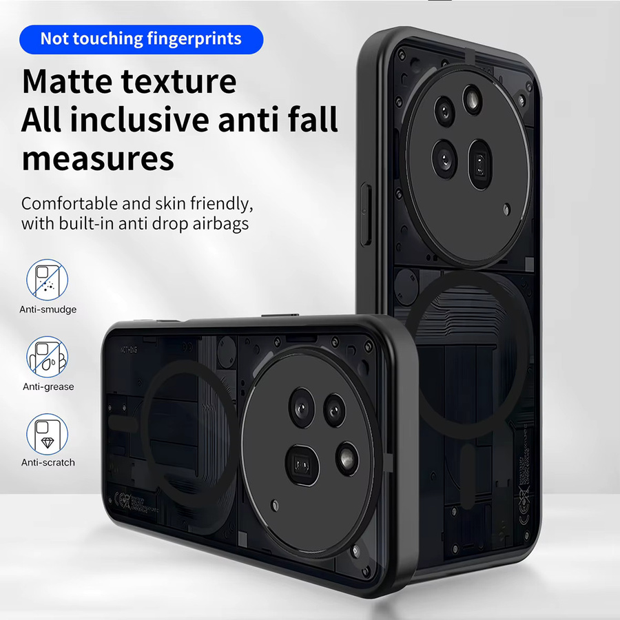 Magsafe Schutzhülle für Nothing Phone 3 und 3A Pro, mattes Acryl, All-Wrap Design, Schwarz - Bild 3