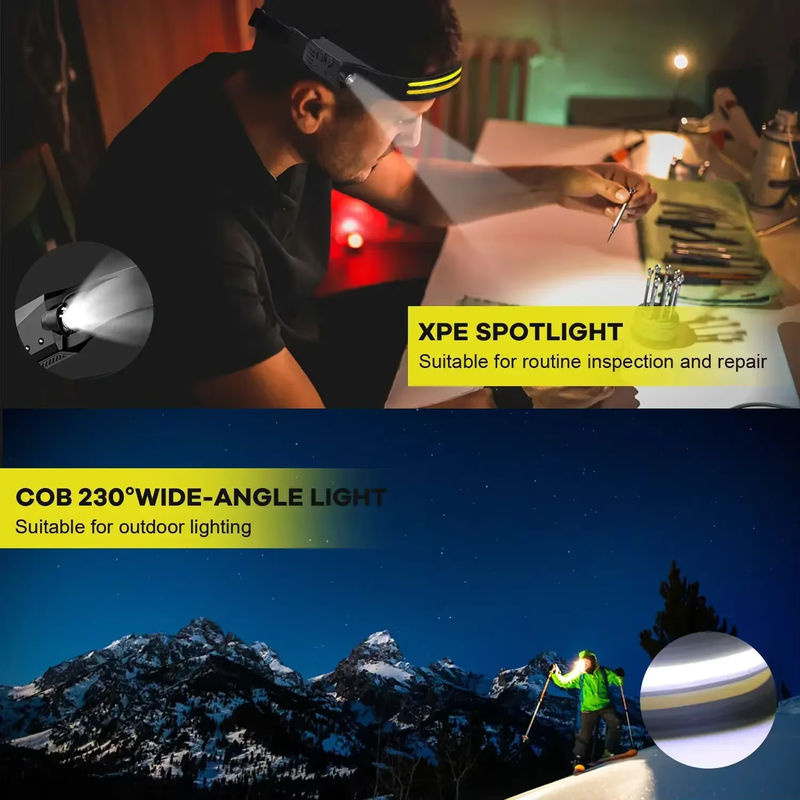USB wiederaufladbare LED-Sensor-Stirnlampe mit XPE und COB-Scheinwerfer, wasserdichte Arbeitslampe für Camping und Angeln - Bild 2