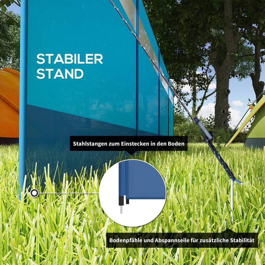 Outsunny Camping Windschutz mit 4 Paneelen und Sichtfenster, Blau, B: 725 cm, H: 140 cm - Bild 4