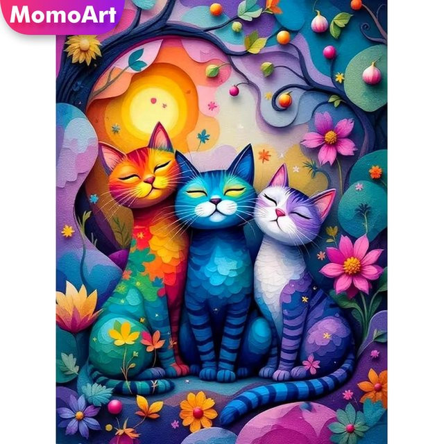 Momoart Diamant-Stickerei Katze Cartoon Mosaik-Bild in Multicolour, B/H/T: 20 x 30 x 20 cm - Bild 1