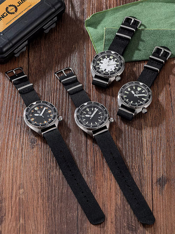 Herren-Taucheruhr, Edelstahl, Keramiklünette, Saphirglas, Textil/NATO, Schwarz - Bild 4