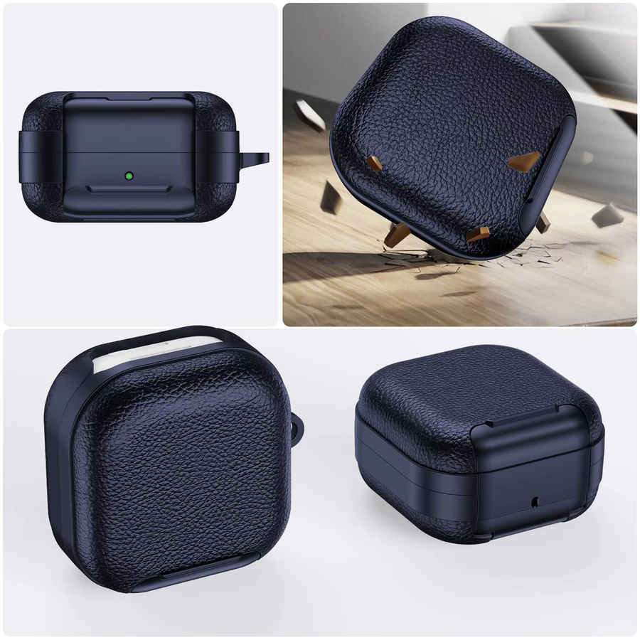 Ledertextur Etui für Samsung Galaxy Buds 4/4 Pro in Blau mit Telefonständer und Karabiner - Bild 2