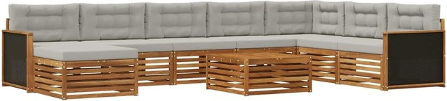 vidaXL Outdoor-Sofagarnitur aus Akazienholz mit 9 Kissen in Braun und Grau - Bild 1
