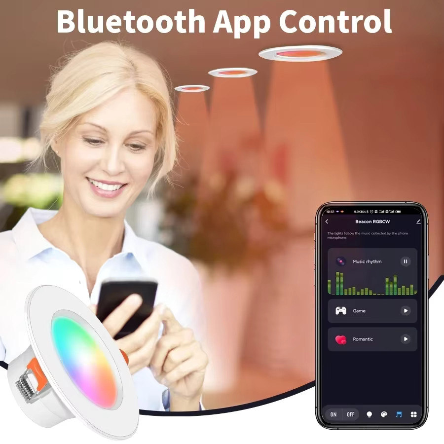 Tuya Bluetooth Smart LED Deckenleuchte RGB mit Warmweiß und Kaltweiß, dimmbar per App, 15W Einbauleuchte - Bild 3