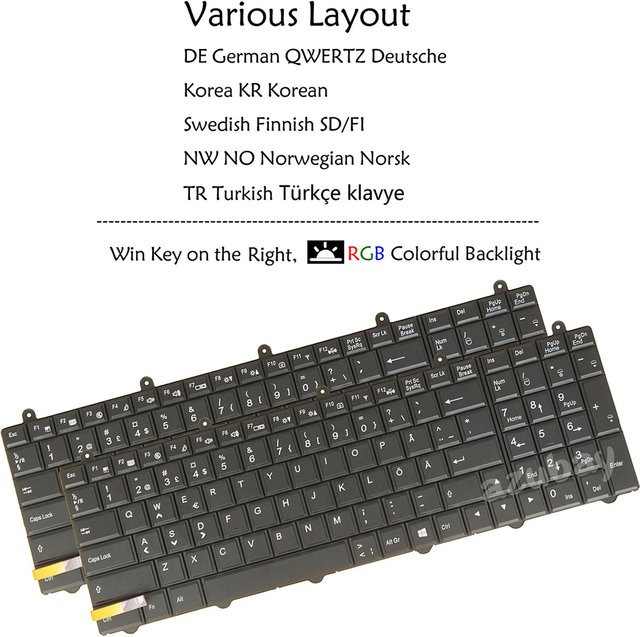Hintergrundbeleuchtete Tastatur für Clevo P570WM P570WM3 X17s X511 X611 X711 X811 K680S Santech M58 in Multicolour mit Nordic-Layout (Deutsch, Schwedisch, Finnisch, Norwegisch, Koreanisch) - Bild 1