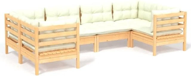 vidaXL 6-tlg Garten-Lounge-Set aus Kiefernholz mit beigen Polstern in L-Form - Bild 1