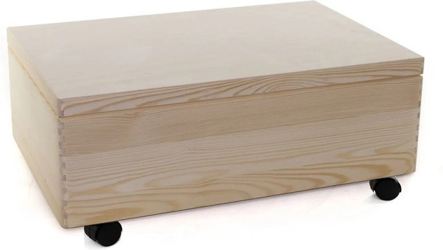 HolzFee Allzweckkiste aus Kiefernholz mit Rollen und Deckel, Farbe: Natur/Beige, B/T/H: 59 x 40 x 25,5 cm - Bild 1