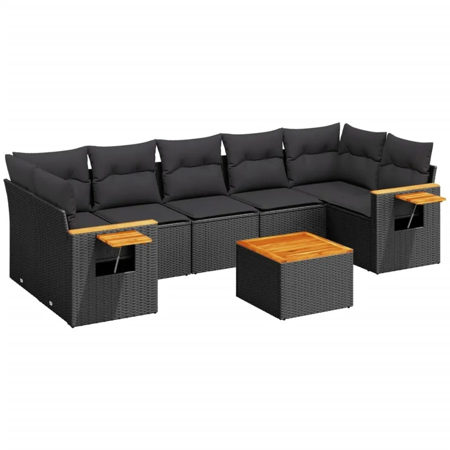 vidaXL 8-tlg Garten-Sofagarnitur mit Kissen aus Poly-Rattan und Akazienholz in Schwarz - Bild 2