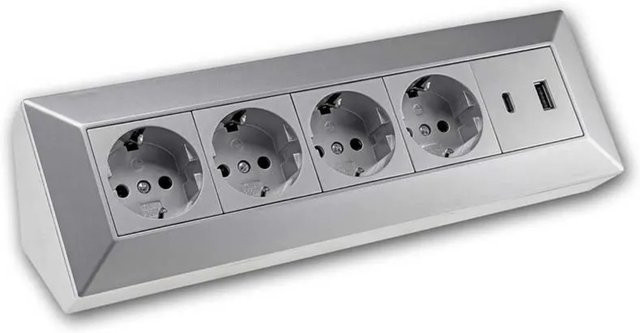 ChiliTec 4-Fach Steckdosenblock mit USB-A und USB-C in Silber - Bild 1