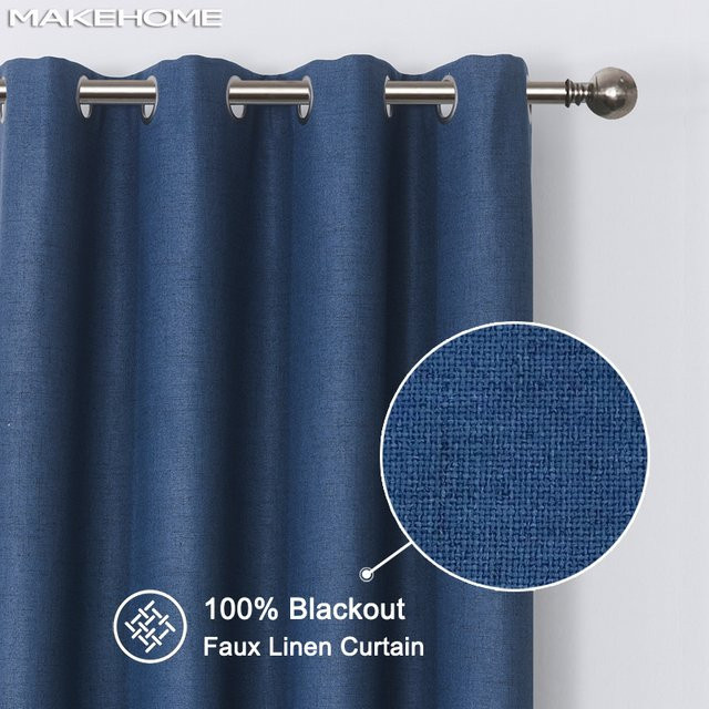 MAKEHOM Verdunkelungsvorhänge aus Leinen in Blau, wärmeisoliert und modern mit Ösen für Schlafzimmer und Wohnzimmer - Bild 1