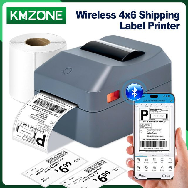 KMZONE Thermo-Etikettenaufkleber für Frachtbriefdrucker, 1D 2D Barcode und QR-Code, Breite: 25 mm bis 100 mm - Bild 1