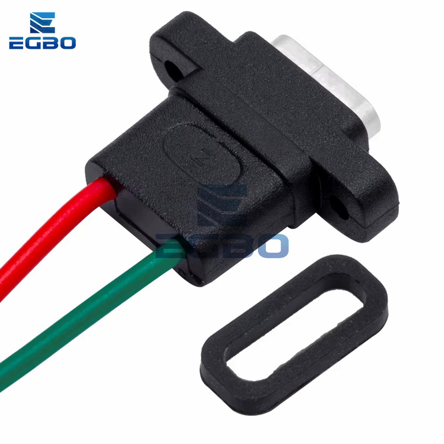 EGBO USB-C Ladeport 2-Pin wasserdichte weibliche Buchse mit W-förmig gelöteten Drähten in Schwarz - Bild 6